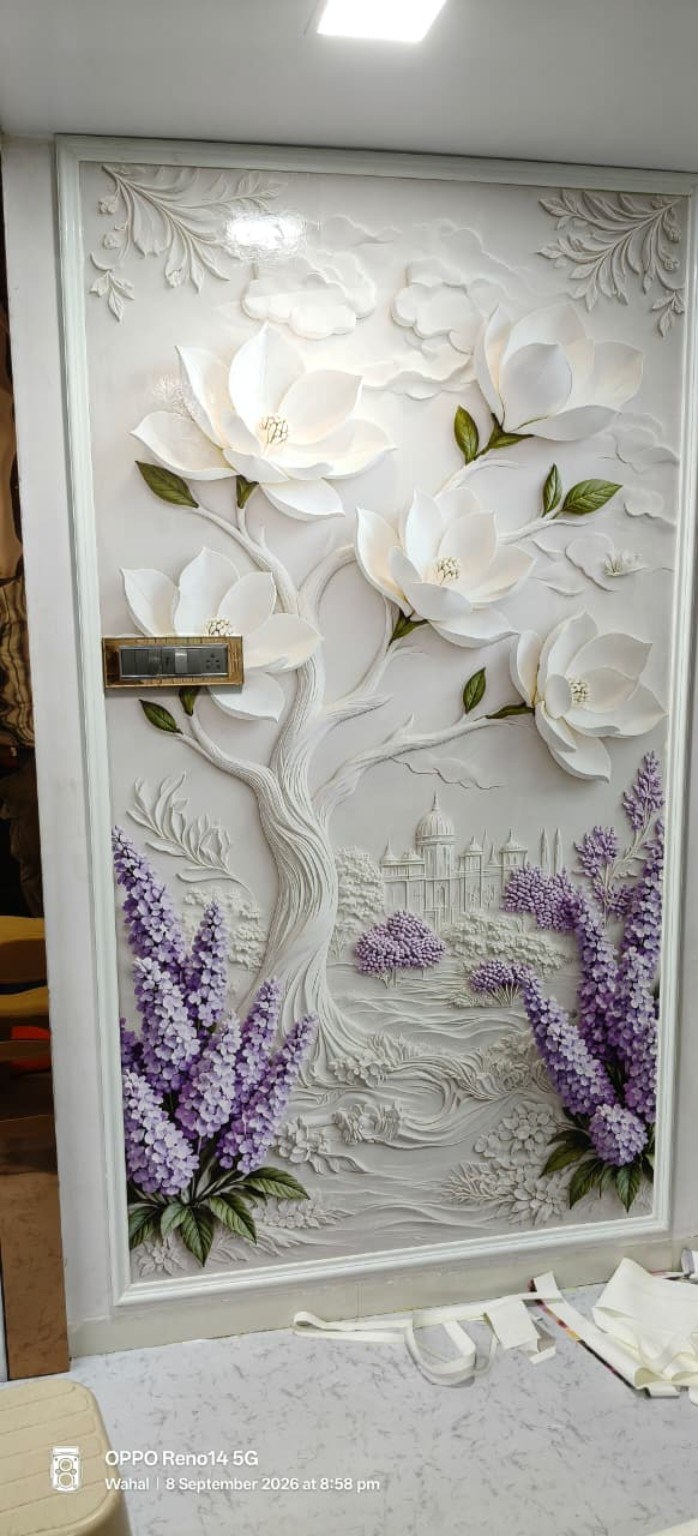 White 3D floral wall art wallpaper